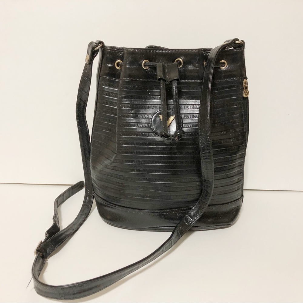 Authentic Valentino By Mario Valentino  Black Leather Bucket Bag